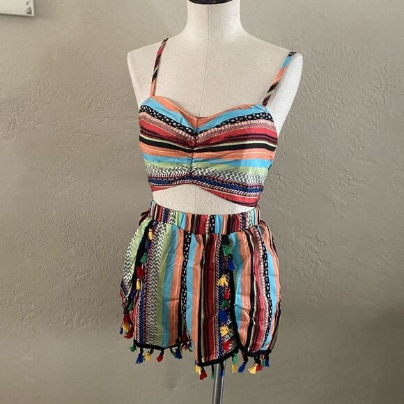 Verdusa Woman’s 3 pc Boho Shorts set with Kimono Sz Med - Picture 8 of 9